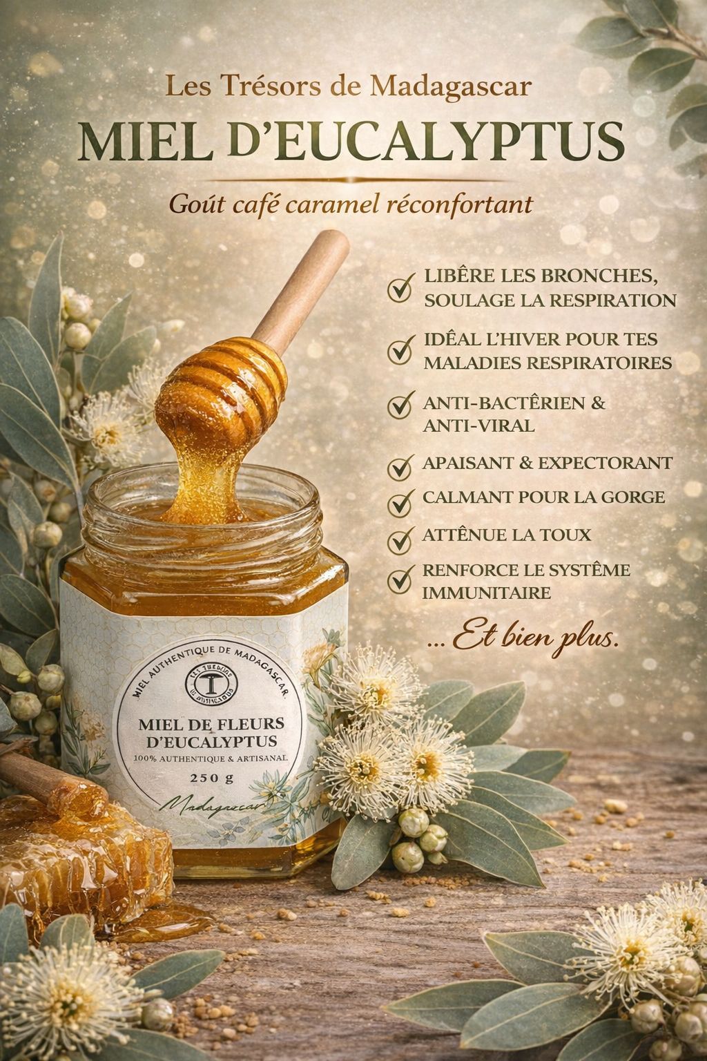 Miel d’Eucalyptus de Madagascar – 250g
